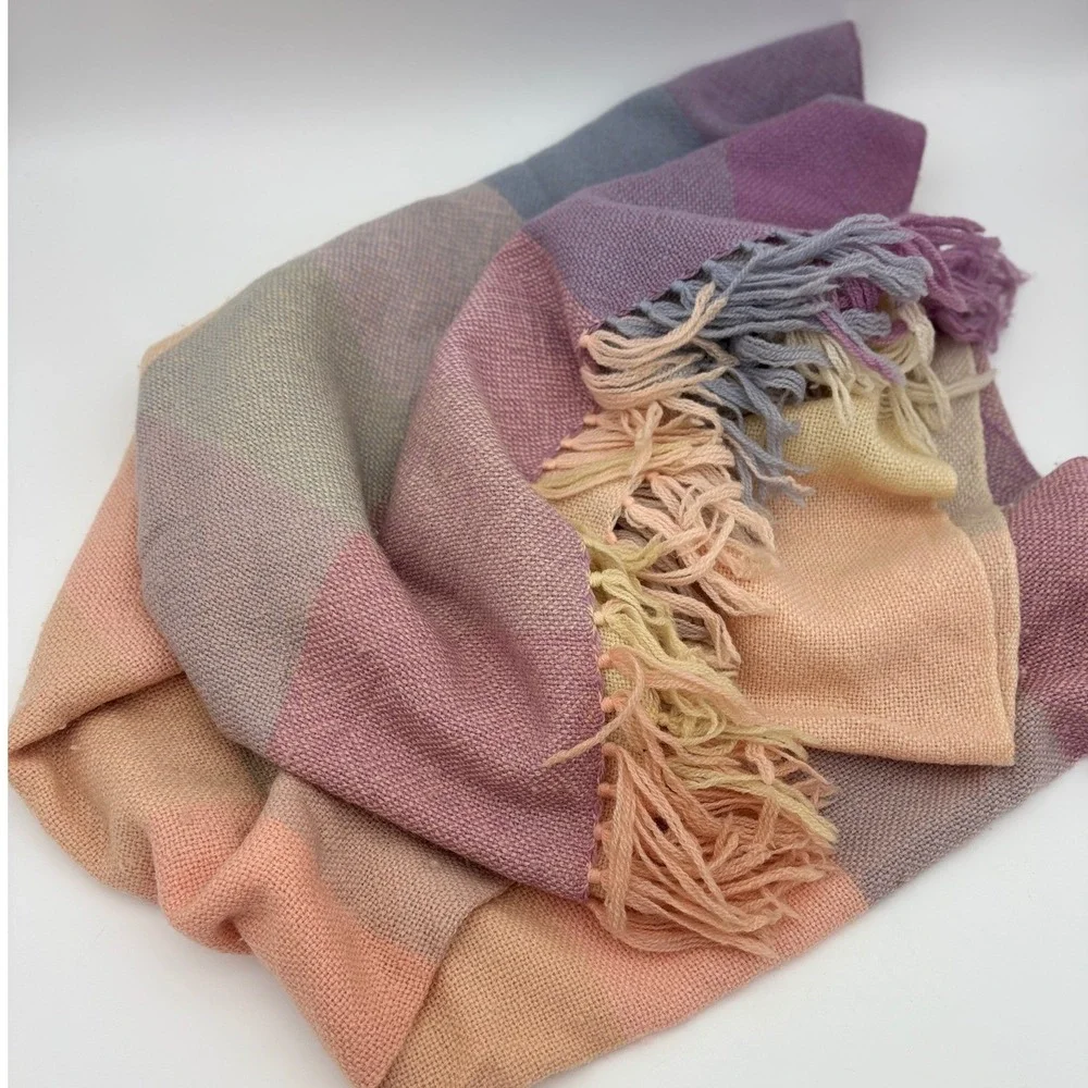 THE THREE WEAVERS 100% Virgin Wool Throw Blanket Pastel Hand Woven Baby Nursery